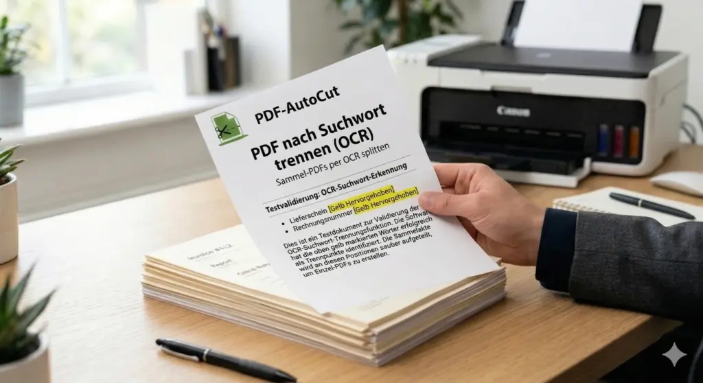 Sammelakte splitten. PDF nach Suchwort trennen.